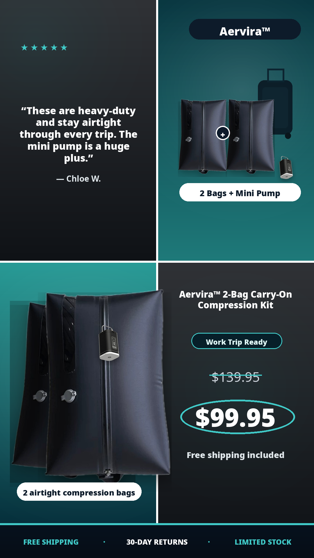 Aervira Facebook ad: Stop Paying Checked Baggage Fees