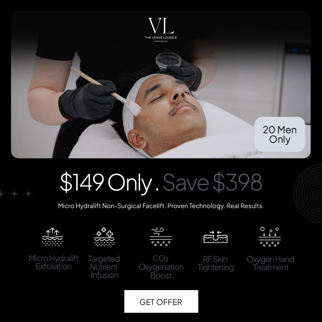 The Verve Lounge Brisbane Facebook ad: Men’s Anti Ageing Treatment Only $149 (SAVE $398) Limited…