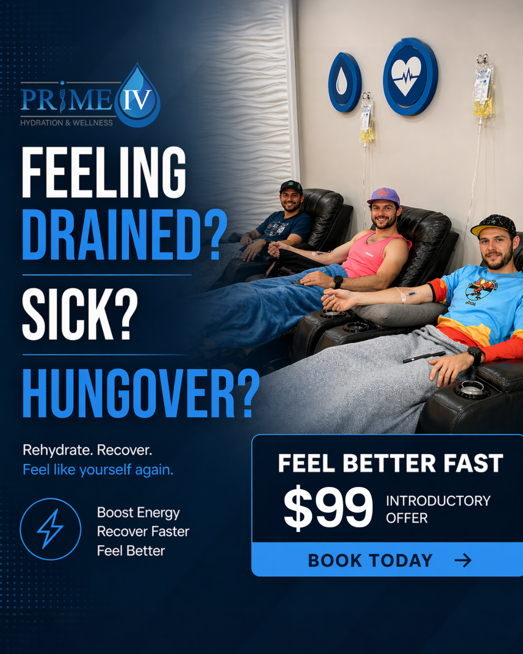 Prime IV Hydration & Wellness Facebook ad: $99 VIP IV Experience