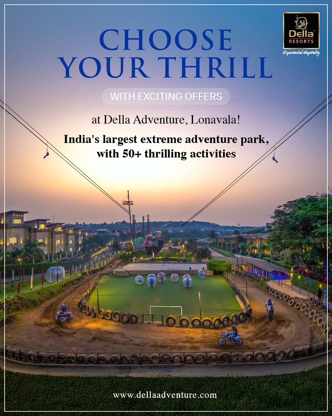 Della Resorts & Adventure Facebook ad: Unlock unbeatable adventure deals at Della Adventure!