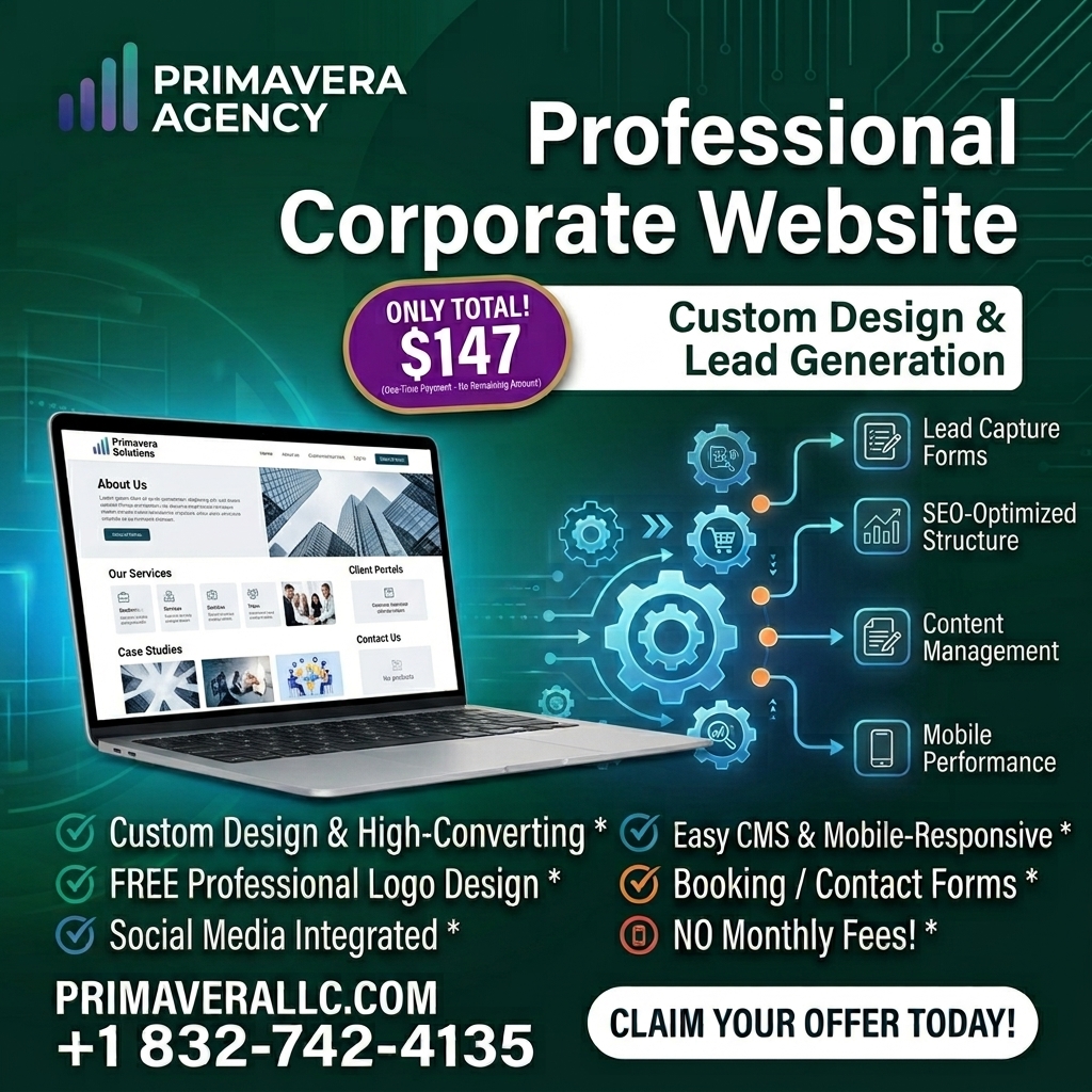 Primavera Agency Facebook ad: Business Website + Free Logo Design | From $147