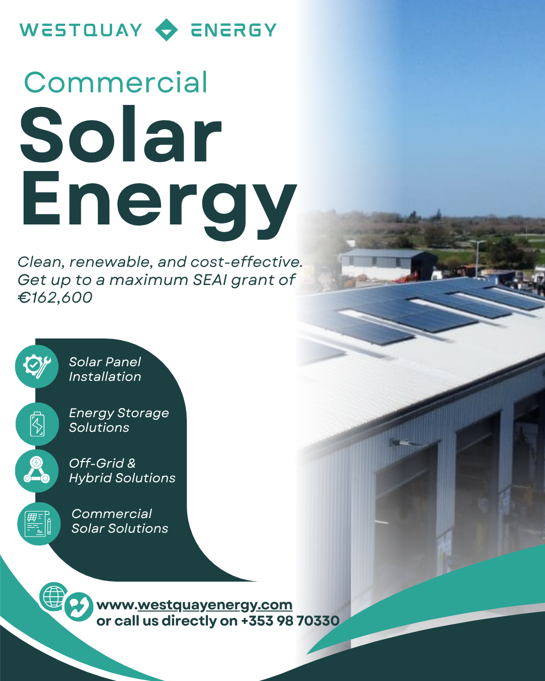 WestQuay Energy Facebook ad: Power your business with clean, renewable energy!