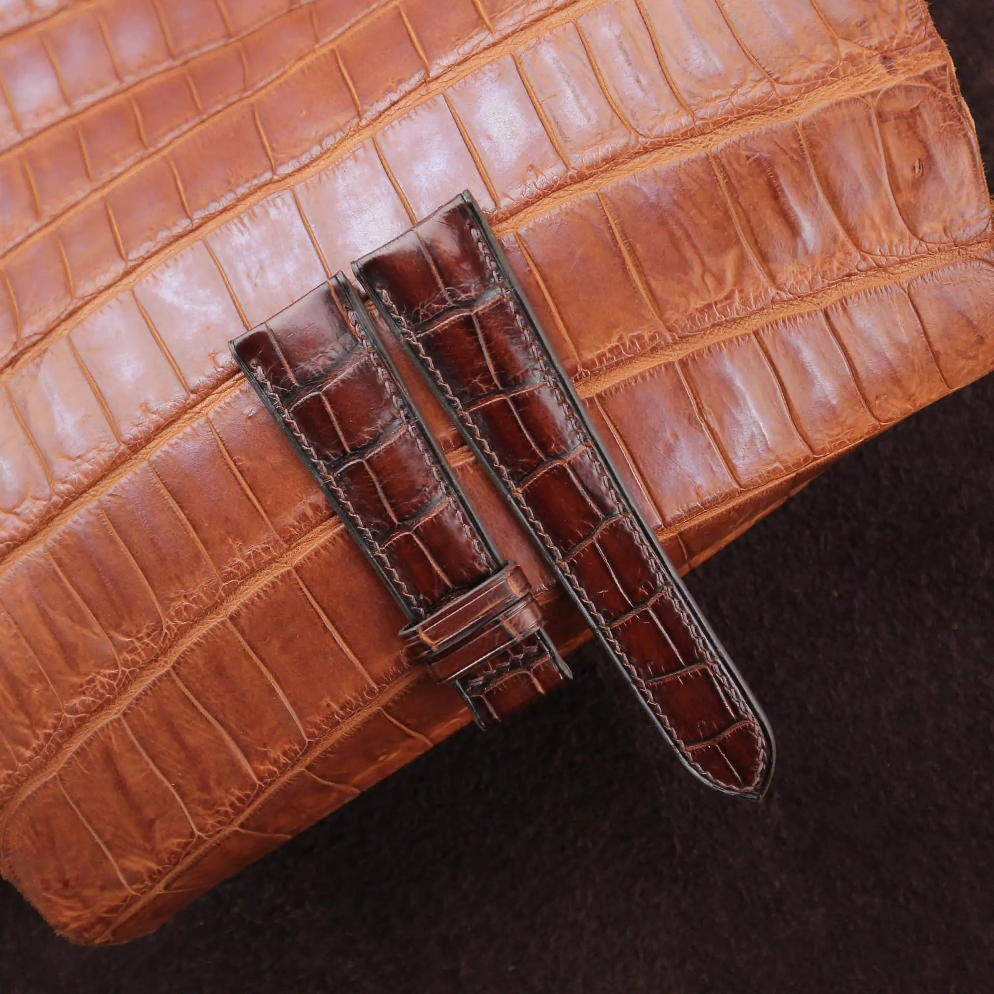 Handdn Facebook ad: Patina Brown Alligator Leather Watch Strap