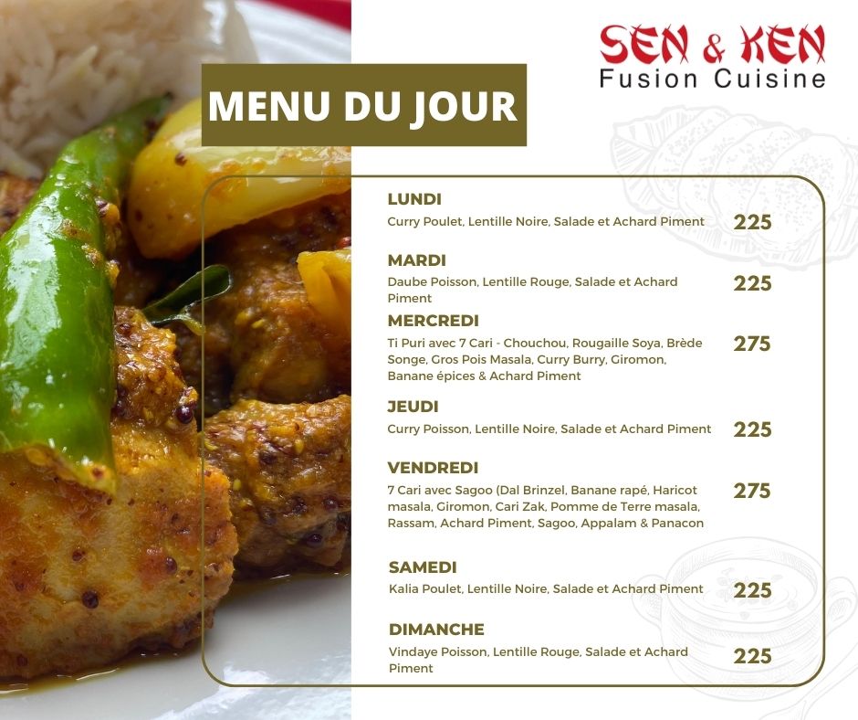 Sen & Ken Fusion Cuisine Facebook ad: Voici nos différents menu du jour pour cette…