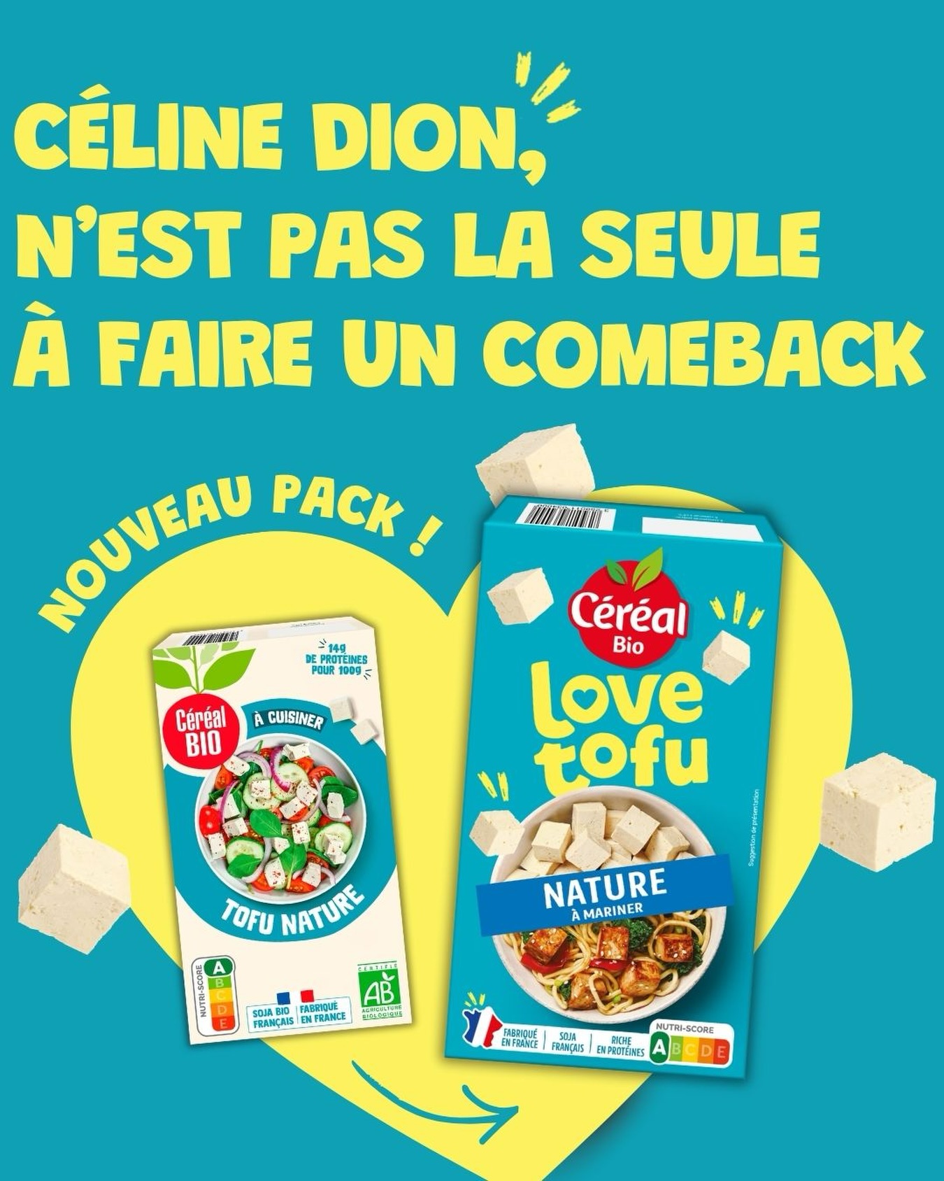 Céréal Bio & Céréal France Facebook ad: Le tofu réclamait un peu d’amour… on lui…