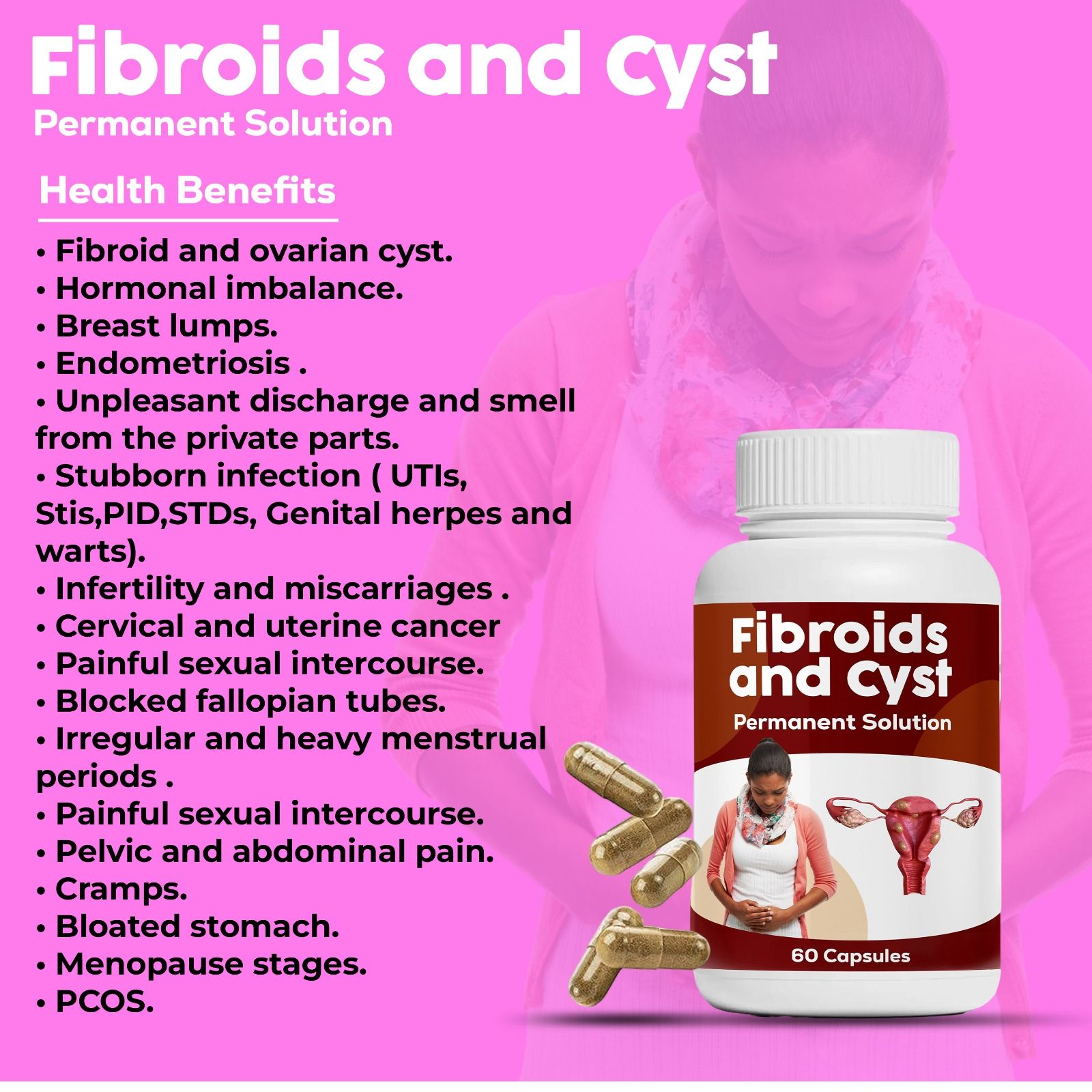 Organic Herbs Facebook ad: FIBROIDS AND CYST SOLUTION