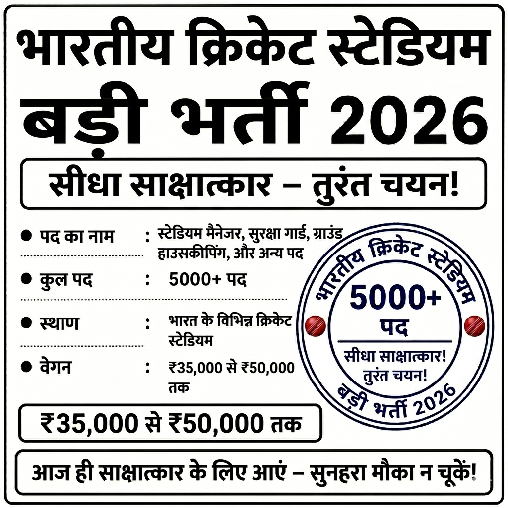 India Job Hub Facebook ad: क्रिकेट स्टेडियम भर्ती 2026