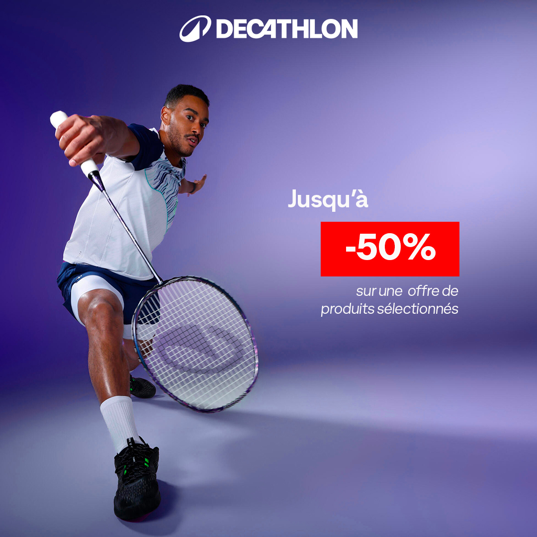 Decathlon - Badminton Facebook ad: Jusqu'à -50% sur le Badminton chez Decathlon
