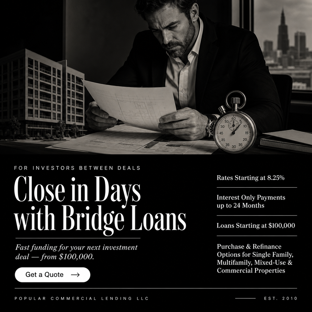 Popular Commercial Lending LLC Facebook ad: Swift Closures. Seize Your Deal.