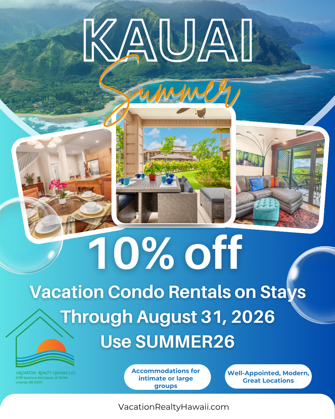 Vacation Realty Hawaii Facebook ad: Vacation Home Rentals on Kauai -Vacation Realty Hawaii