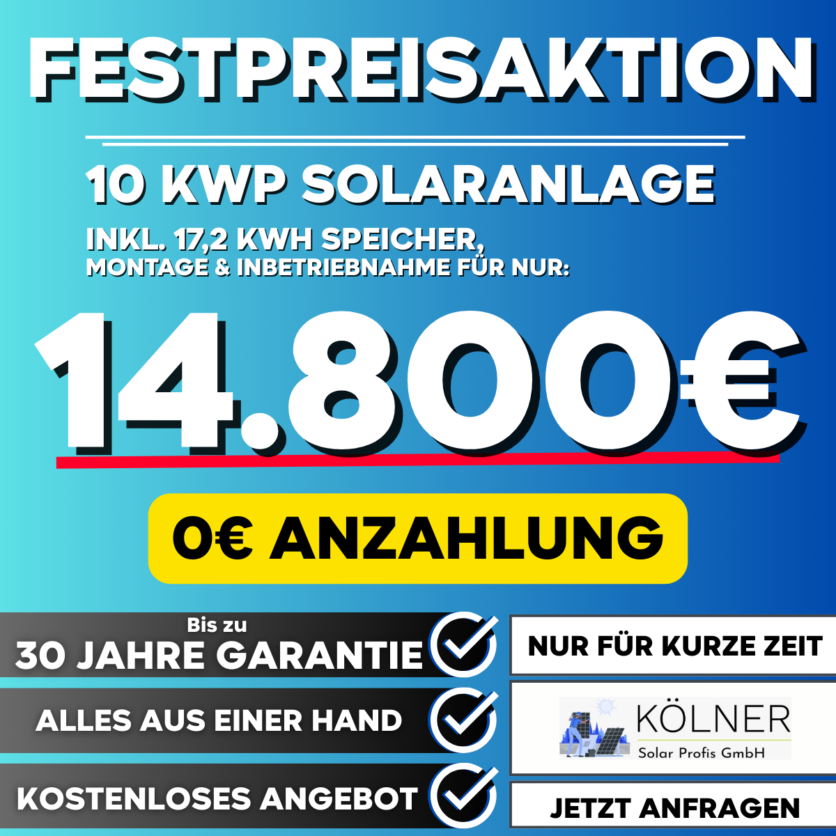 Kölner Solar Profis GmbH Facebook ad: Solaranlage als Komplettpaket, Festpreis für Köln sichern