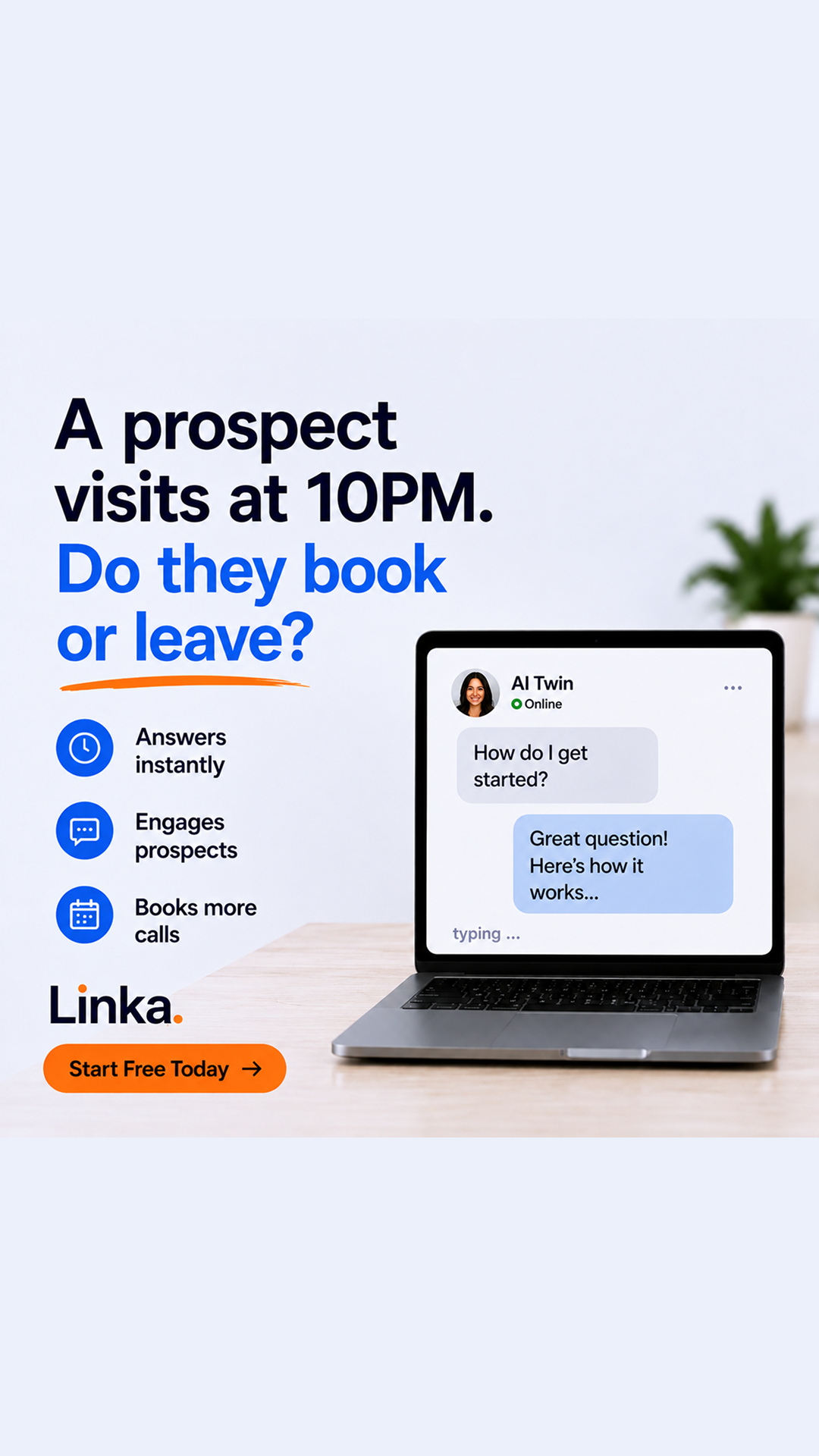 Linka Facebook ad: Your AI Twin Works 24/7