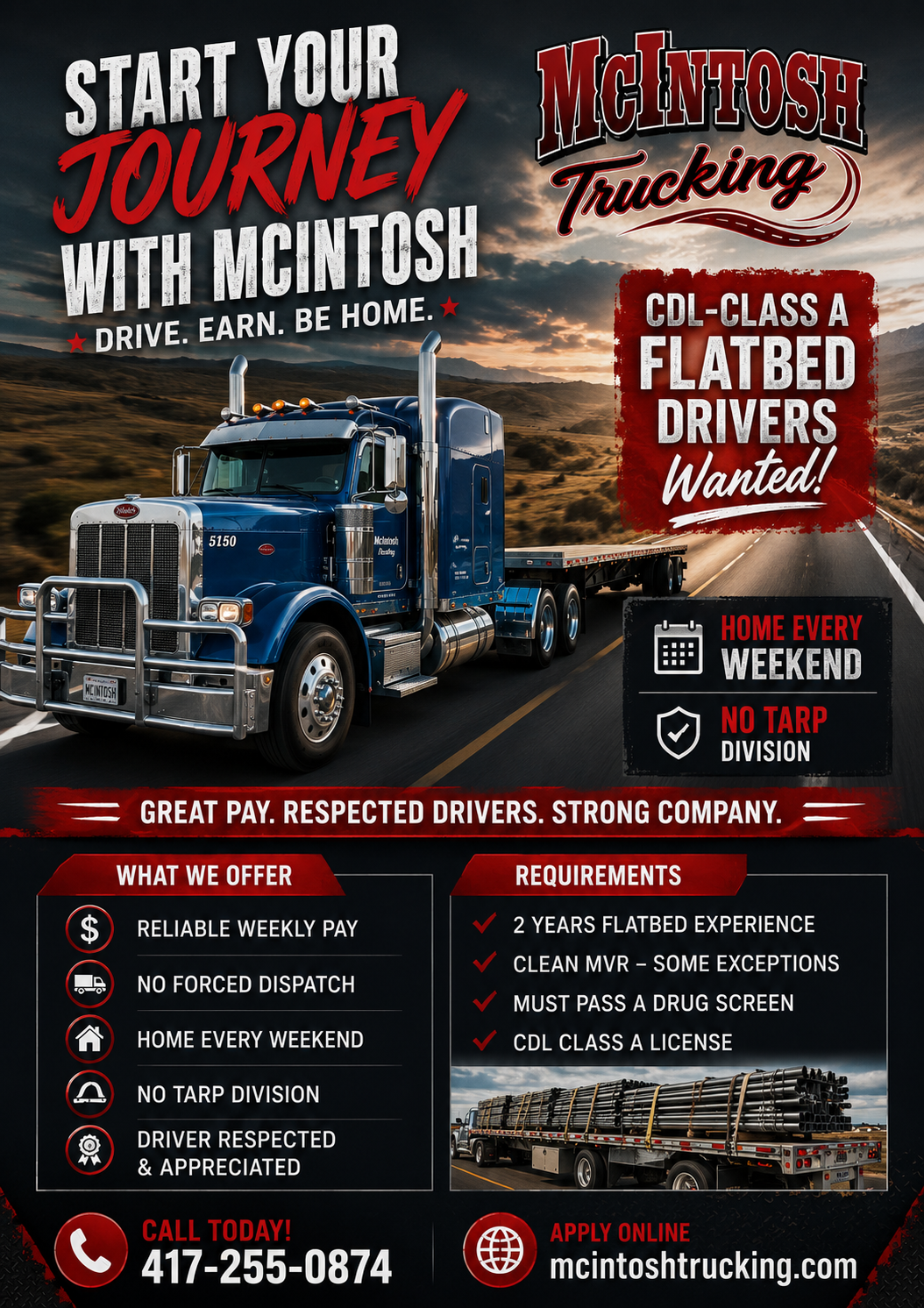 McIntosh Trucking, LLC. Facebook ad: TRUCKS AVAILABLE NOW!