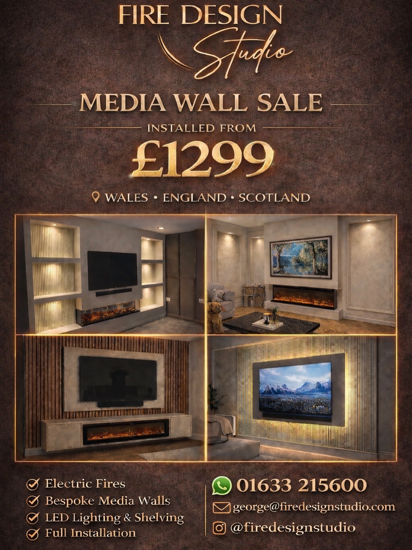 Fire Design Studio Facebook ad: MEDIA WALL SALE NOW ON