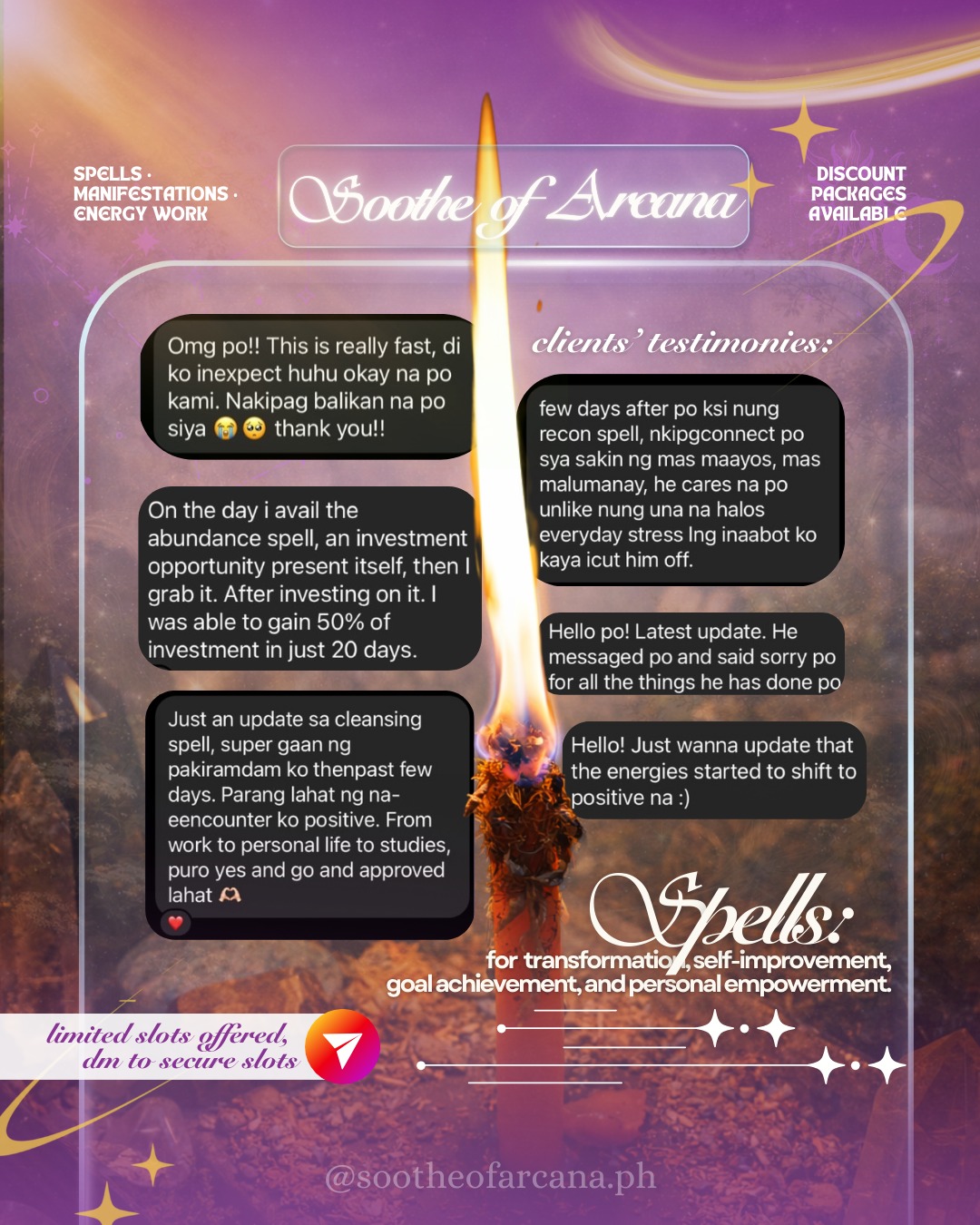 Soothe of Arcana Facebook ad: Recent updates from clients who availed my Spellworks…
