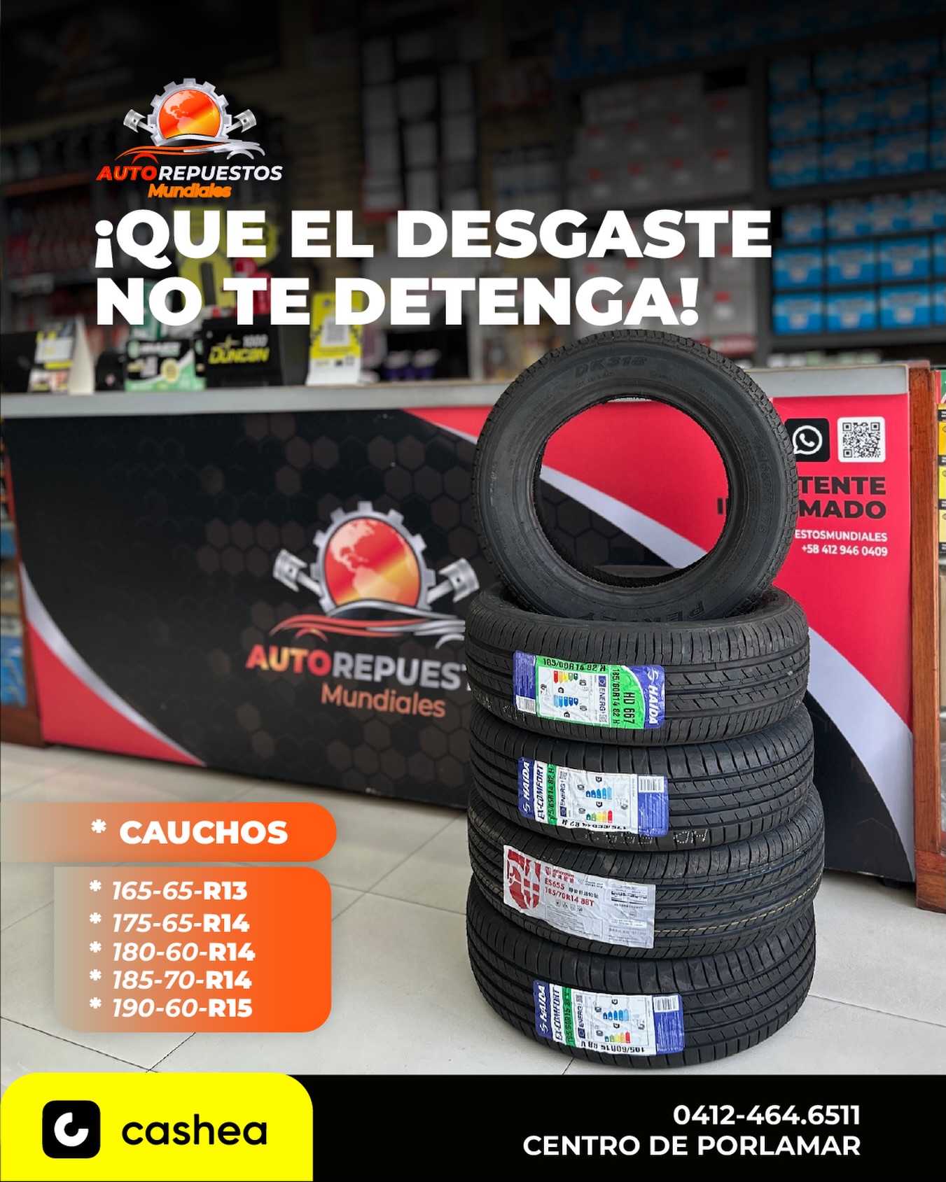 Autorepuestos Mundiales - Isla de Margarita Facebook ad: ¡Rueda tranquilo, rueda seguro!