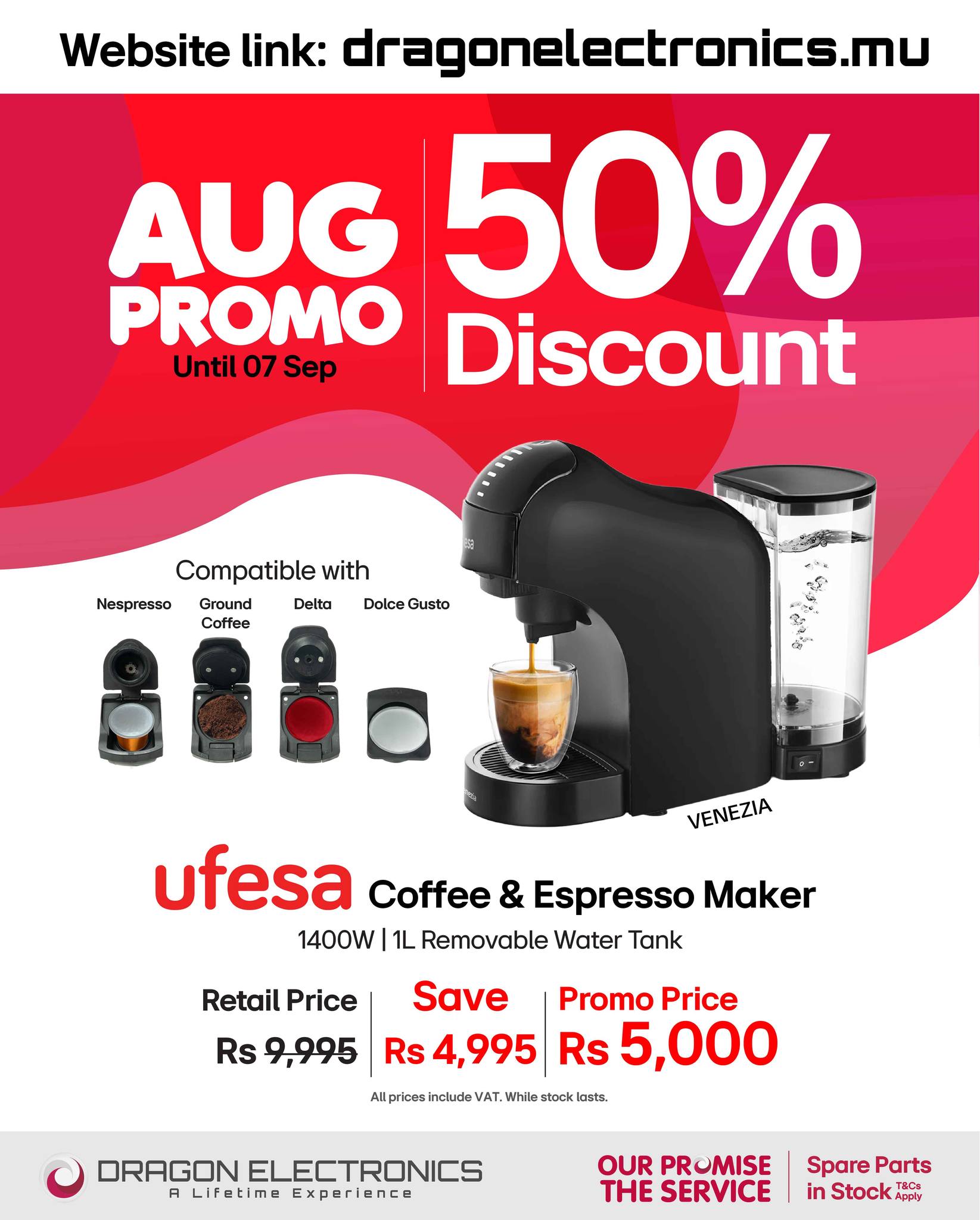 Dragon Electronics Facebook ad: UFESA Coffee & Espresso Maker 1400W