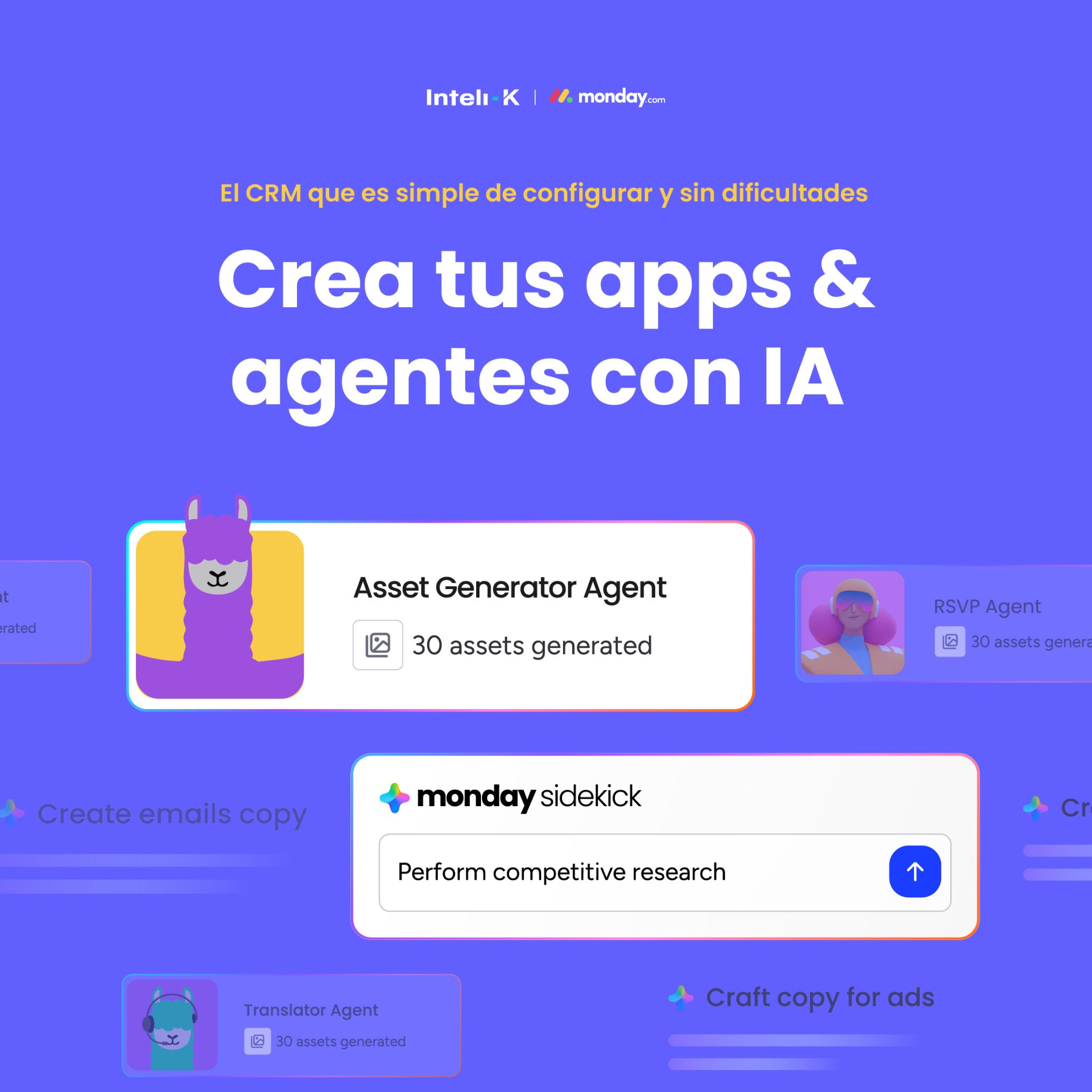 Inteli-K Facebook ad: Crea tus apps y agentes con IA, dentro de monday.com