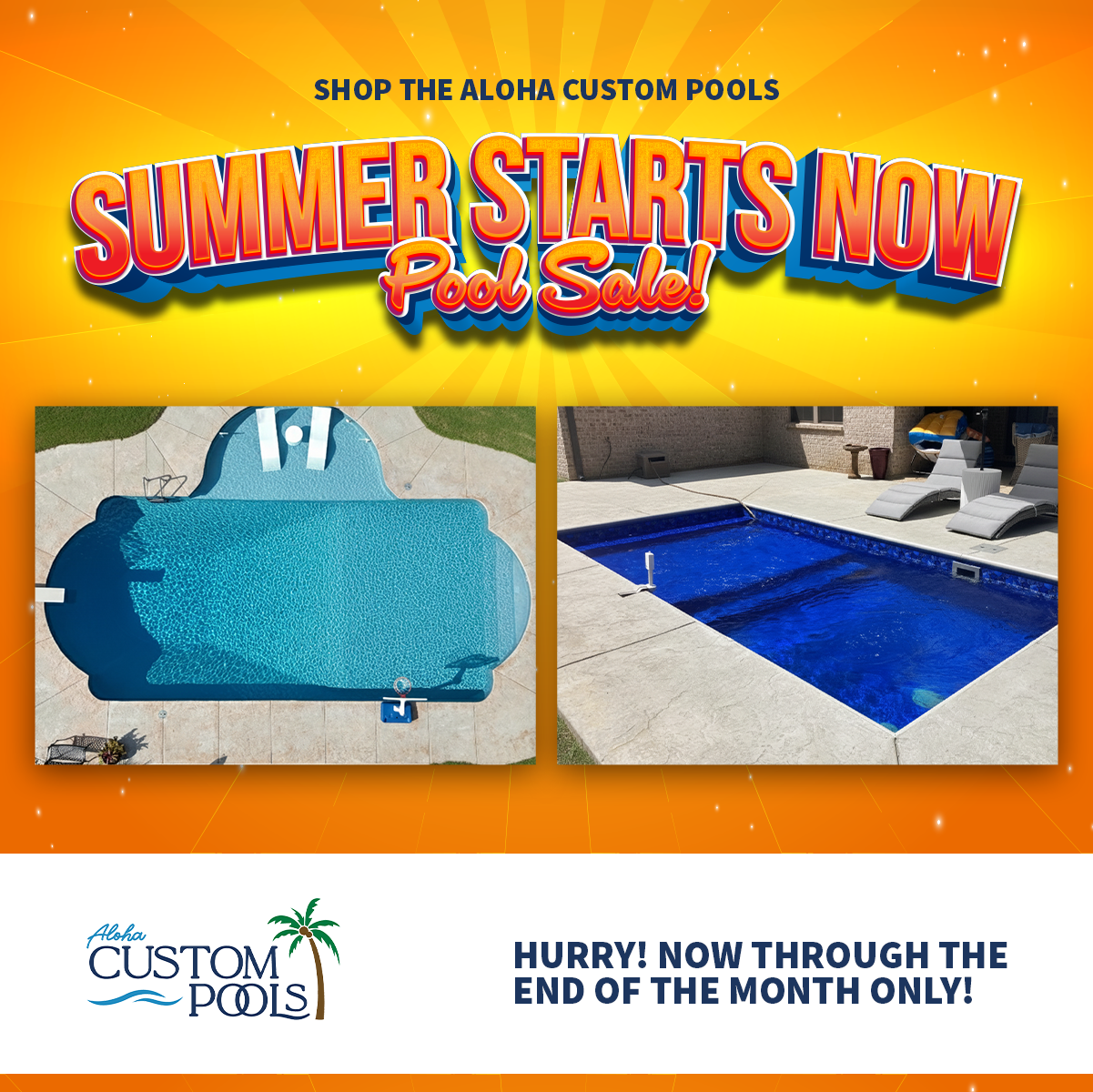 Aloha Custom Pools Facebook ad: Inground Pool Sale! Save Thousands Now!