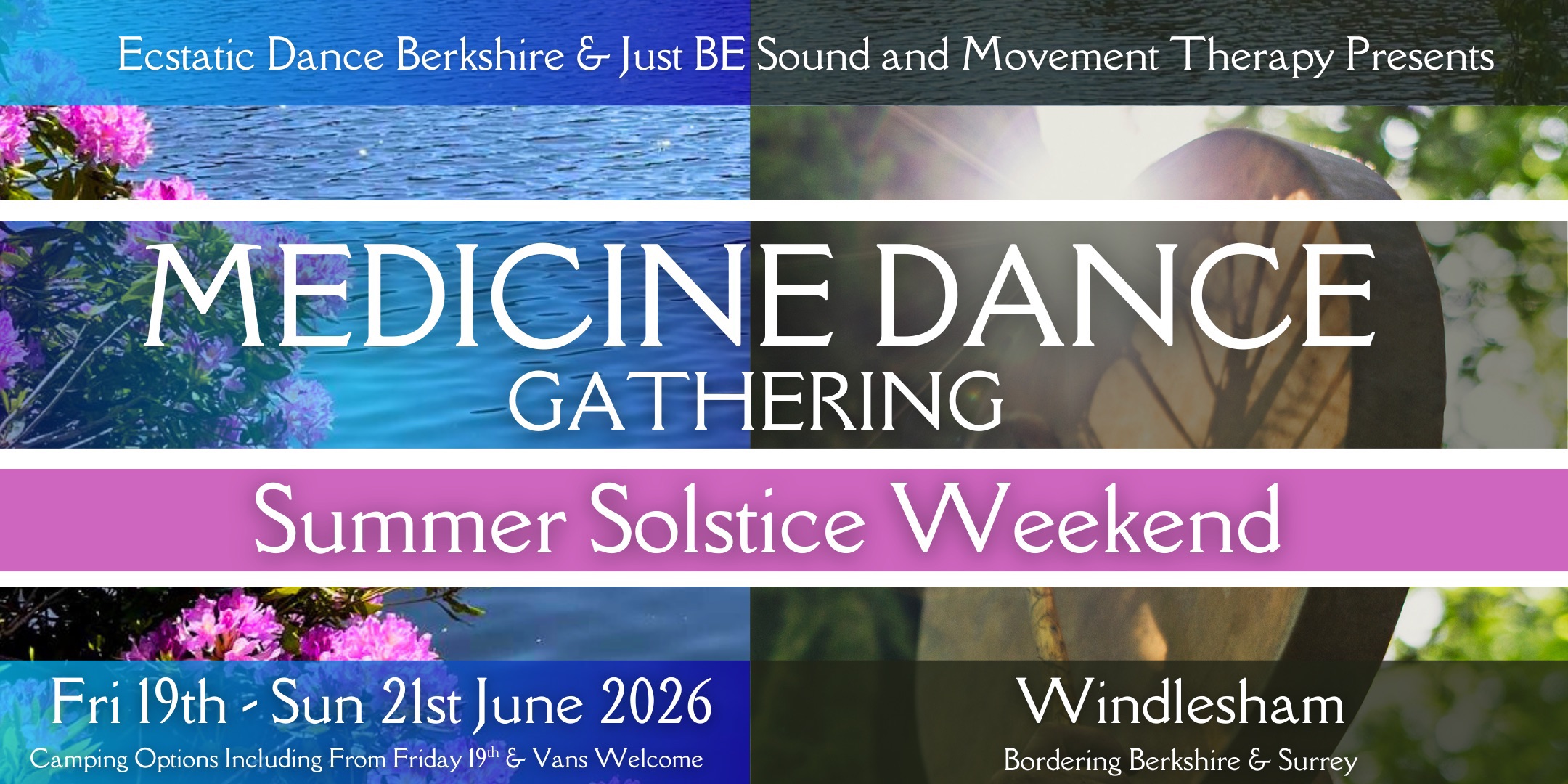 Just BE Sound and Movement Therapy Facebook ad: Medicine Dance Gathering Summer Solstice Weekend
