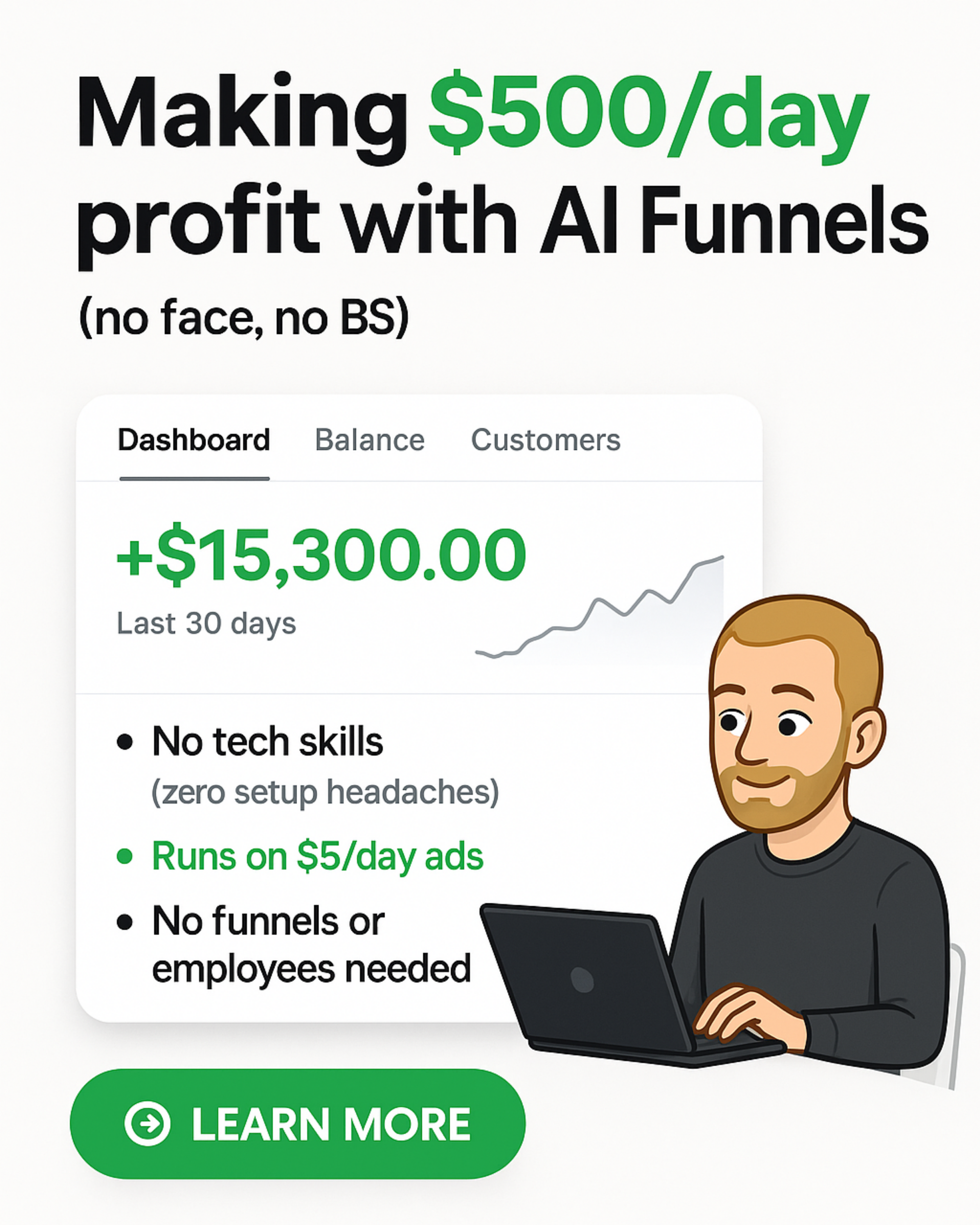 Chris Reader Facebook ad: No Followers. No Face. No Brand. Just Quiet Commissions.