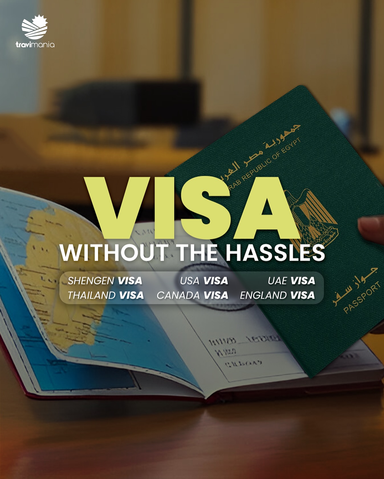 Travimania Facebook ad: Leave the travel visa hassle to us, we’ve…