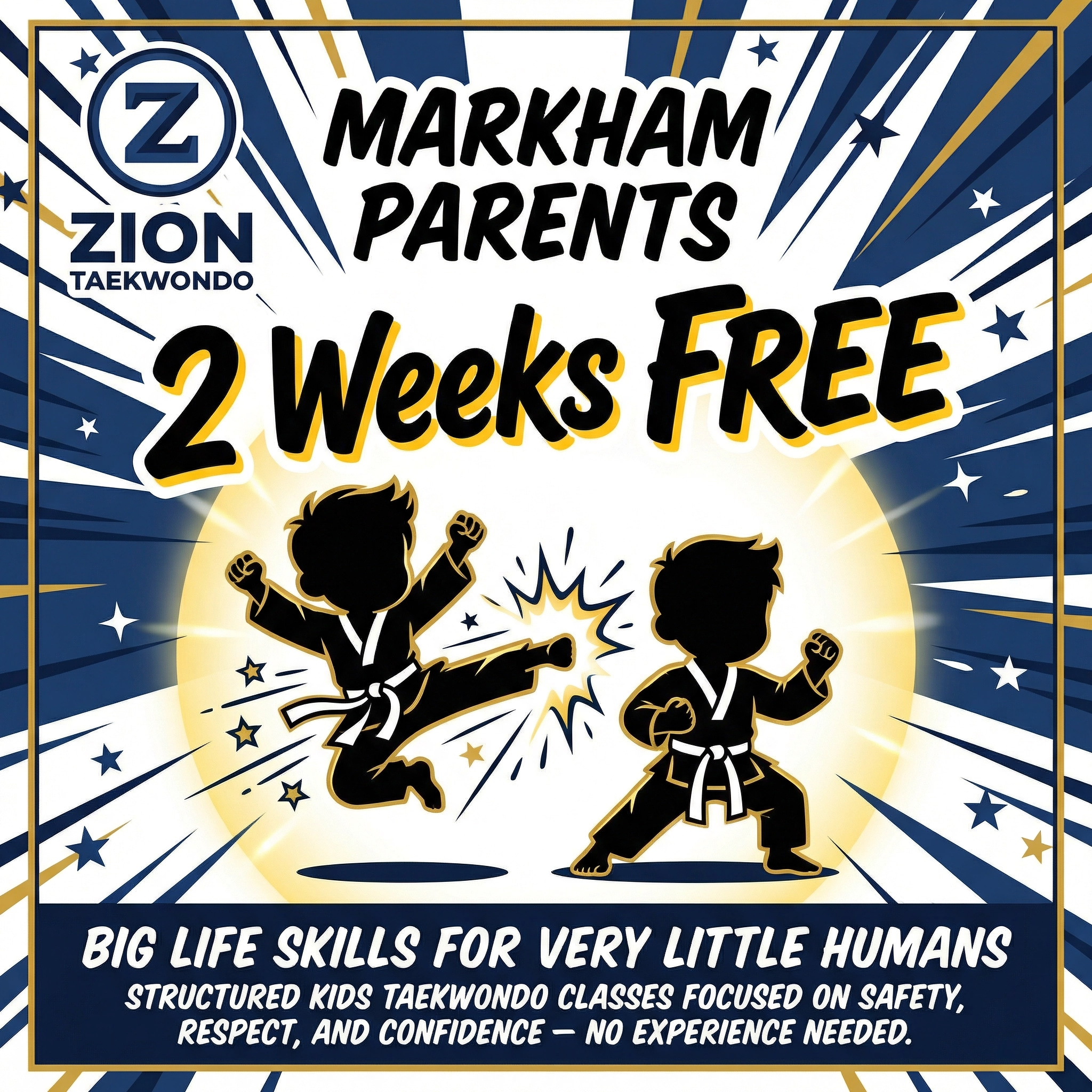 Zion Taekwondo Markham Facebook ad: 2 Weeks Free Taekwondo Trial