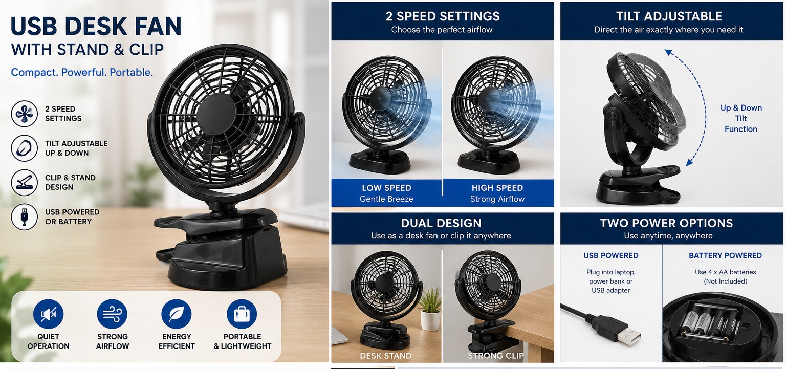 Accessories Mega Mart Facebook ad: 8 Inch Table Fan Desk Fan 2 Speed Quiet Cooling Fan…
