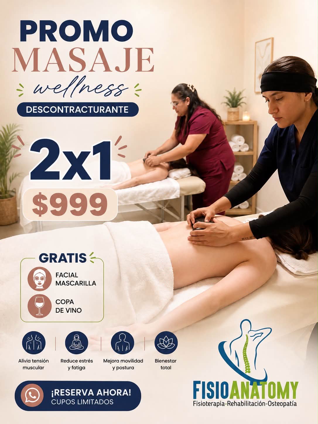 Fisioanatomy Clinic Facebook ad: SOLO HOY | 2X1 EN MASAJES, VERACRUZ PUERTO
