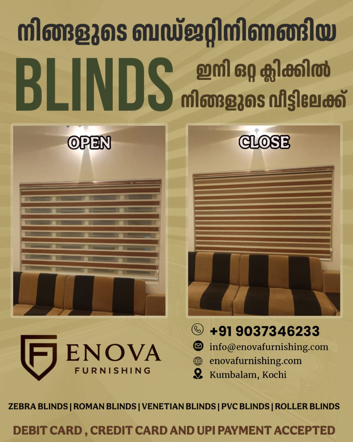 Enova Furnishing Facebook ad: Stylish Blinds at Best Price