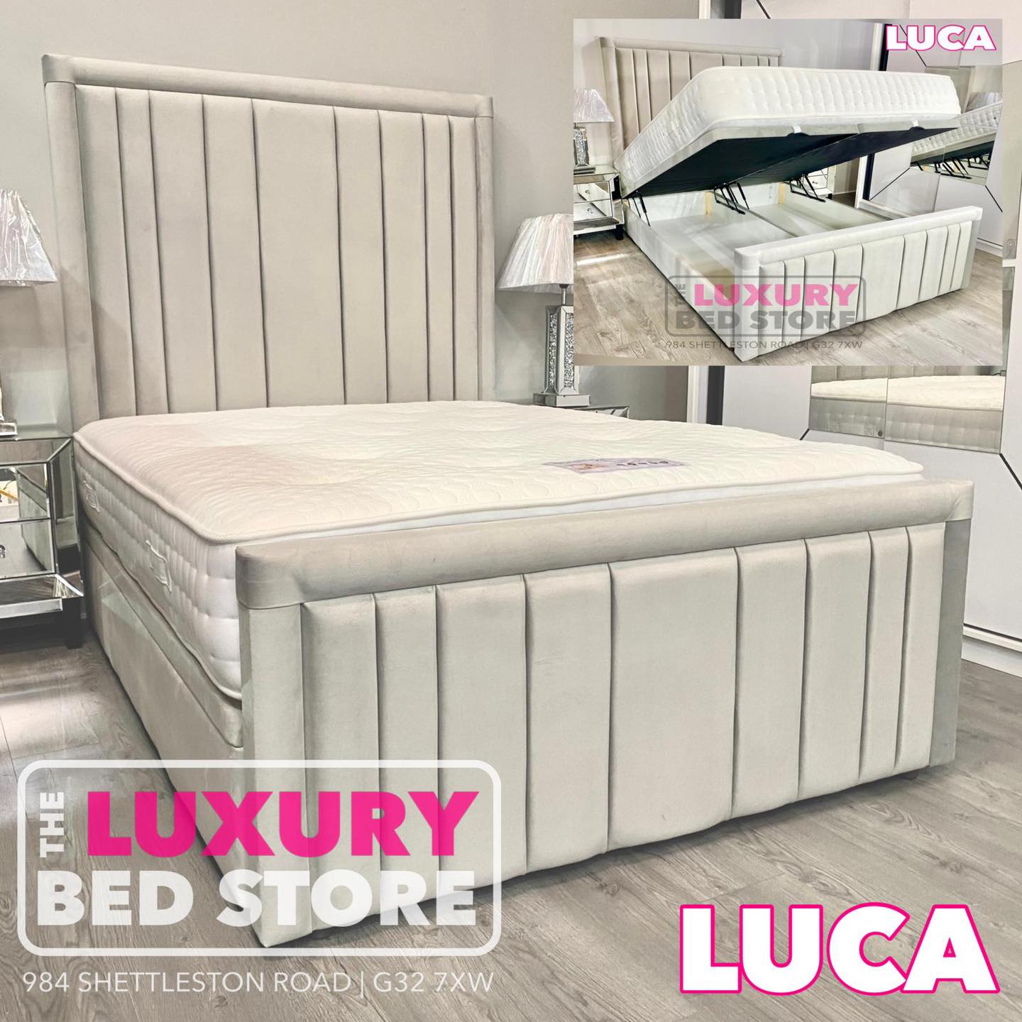 The Luxury Bed Store Glasgow Facebook ad: VIEW OUR AMAZING SELECTION OF AFFORDABLE LUXURY STORAGE…
