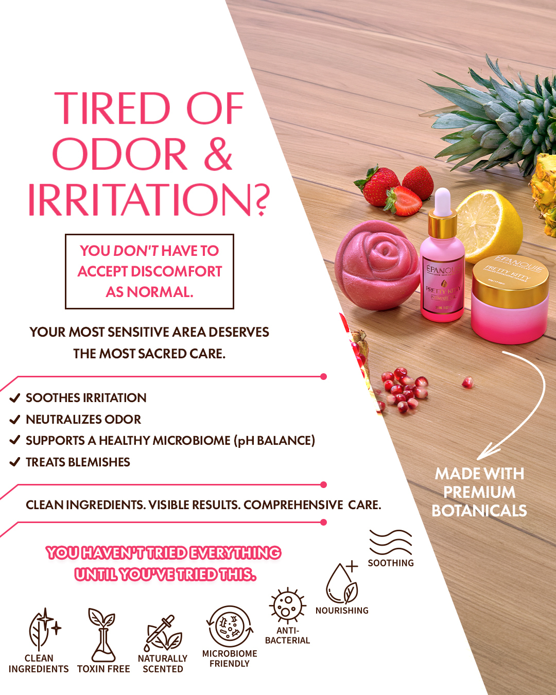 Épanouie Skincare Facebook ad: 24/7 Freshness. No more odor.