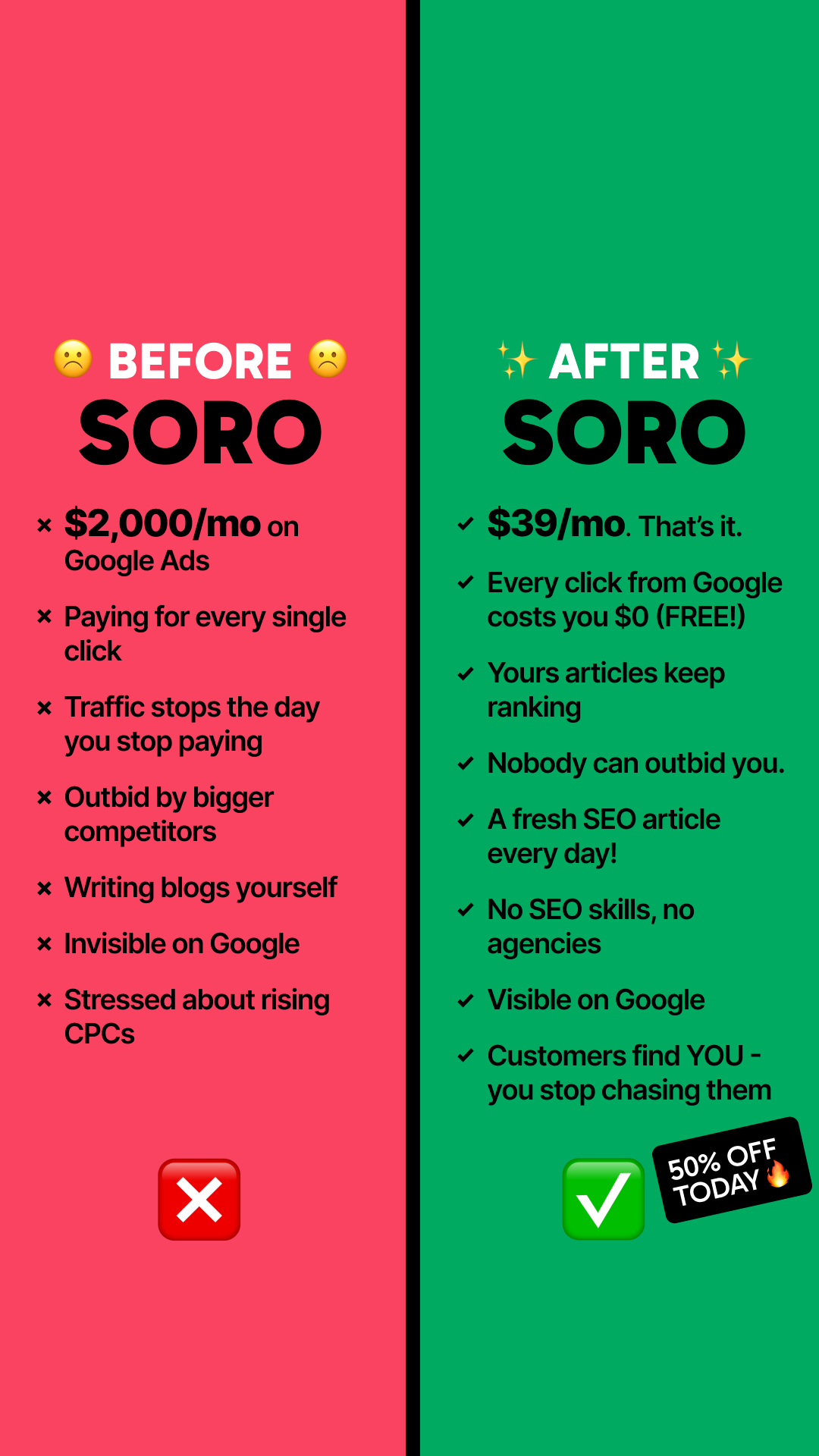 Soro SEO Facebook ad: Rank #1 on Google
