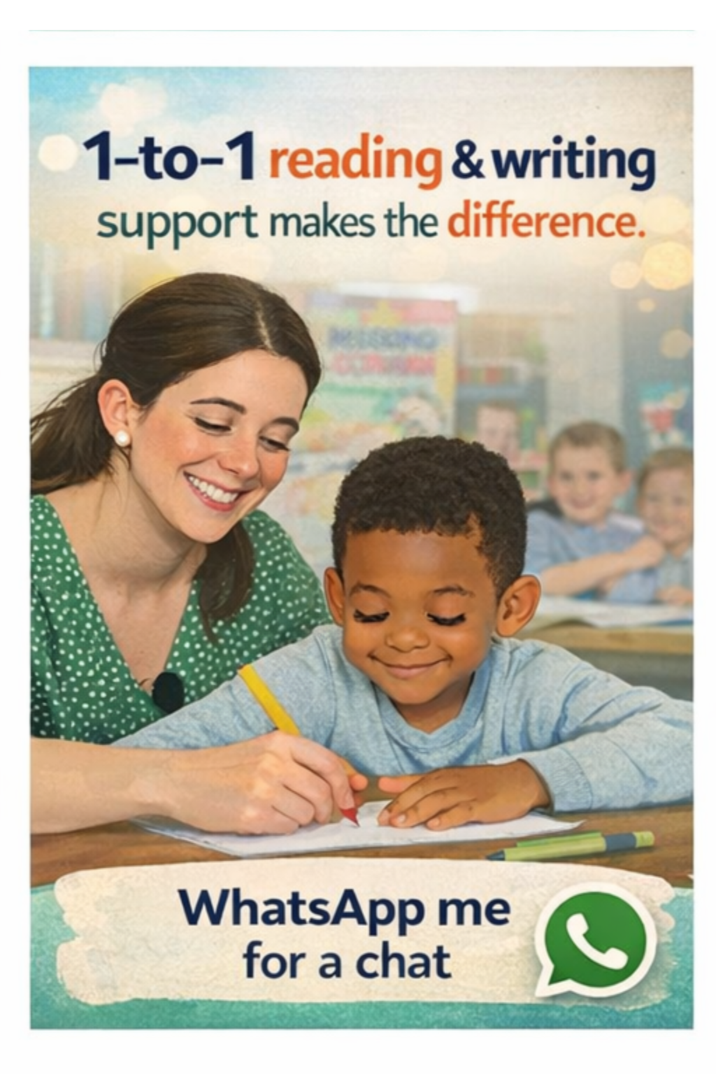 Simone Jewell - The Reading & Writing Tutor Facebook ad: 1-to-1 Reading & Writing Support