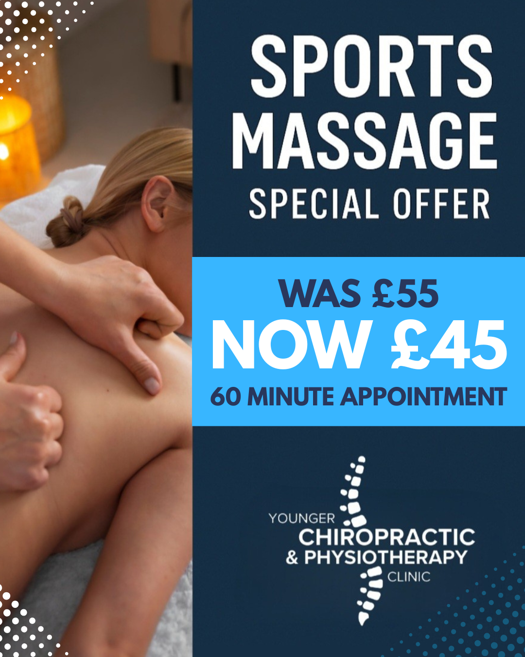 Younger Chiropractic +Physio Clinic Facebook ad: Sports Massage New Patient Special now only £45