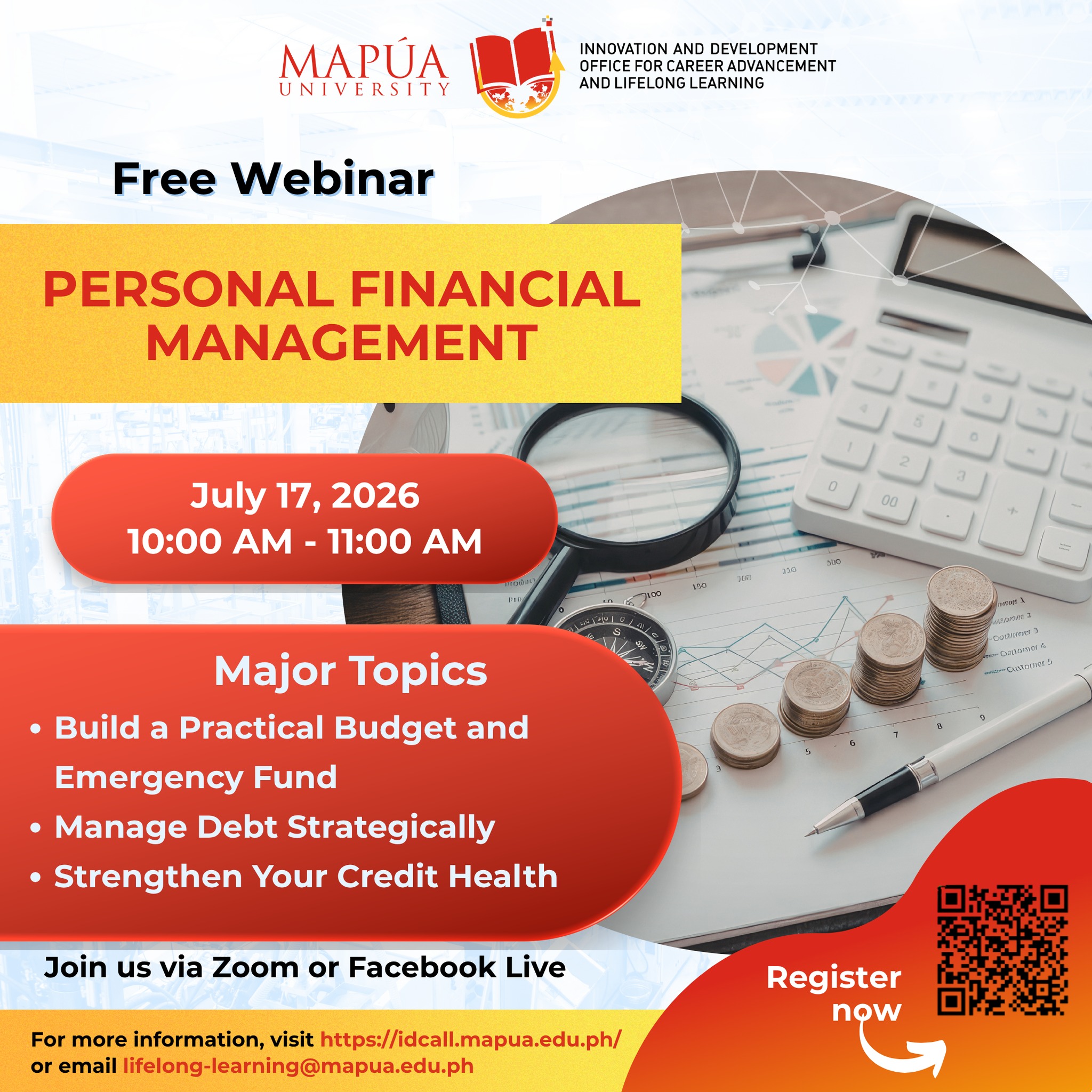 Mapua University Idcall - Lifelong Learning Facebook ad: Your financial future starts with the decisions you…