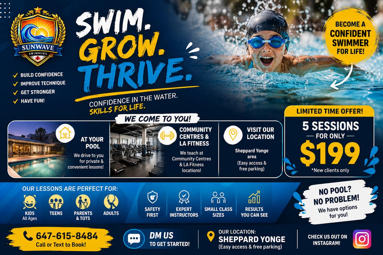 SunWave Facebook ad: Private Swim Lessons Across the GTA