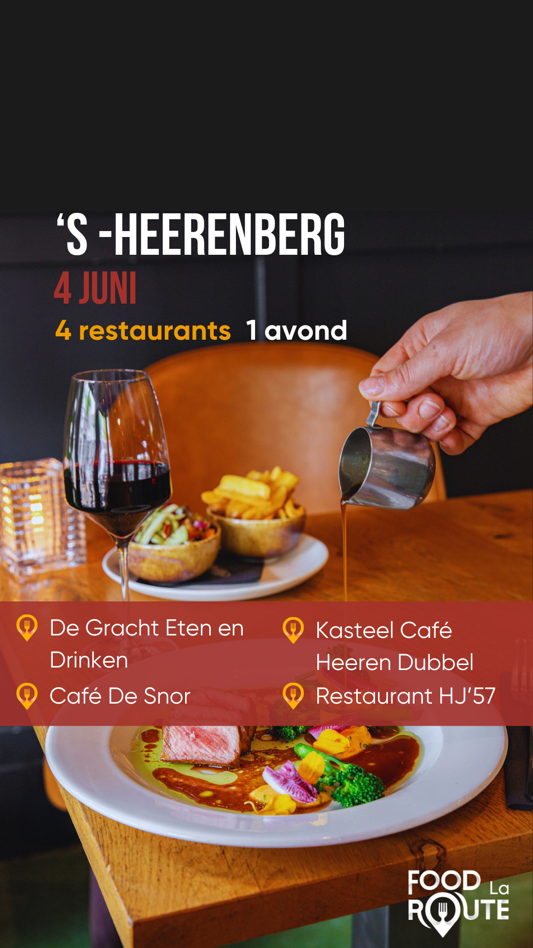 Food La Route Facebook ad: Bekijk de beschikbare tafels en plan jullie culinaire uitje.