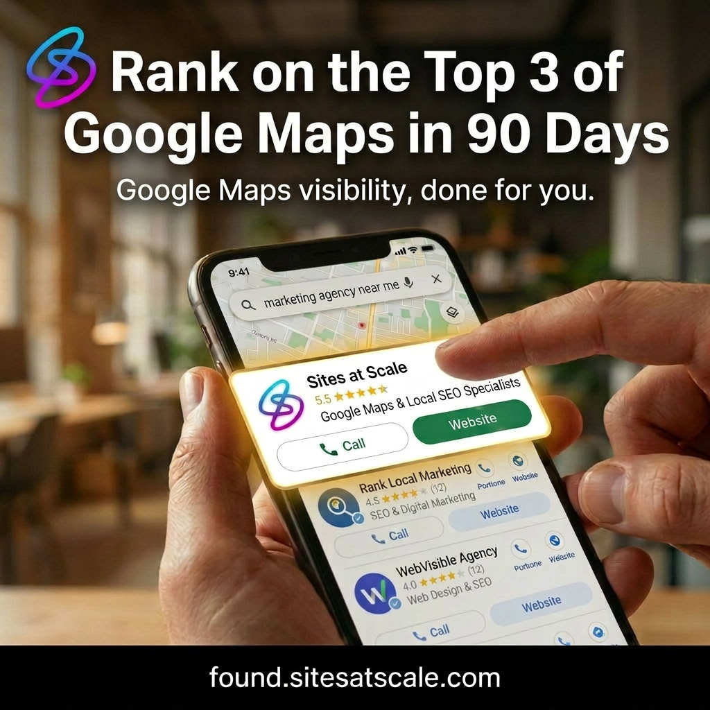 Sites At Scale Facebook ad: Top 3 on Maps in 90 Days