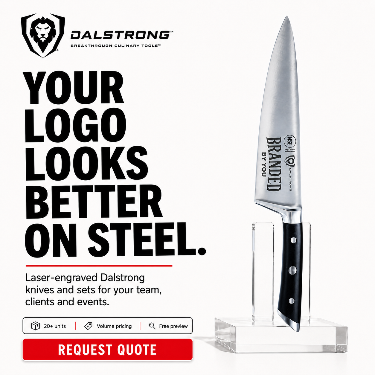 Dalstrong Facebook ad: Put Your Logo Somewhere Worthy