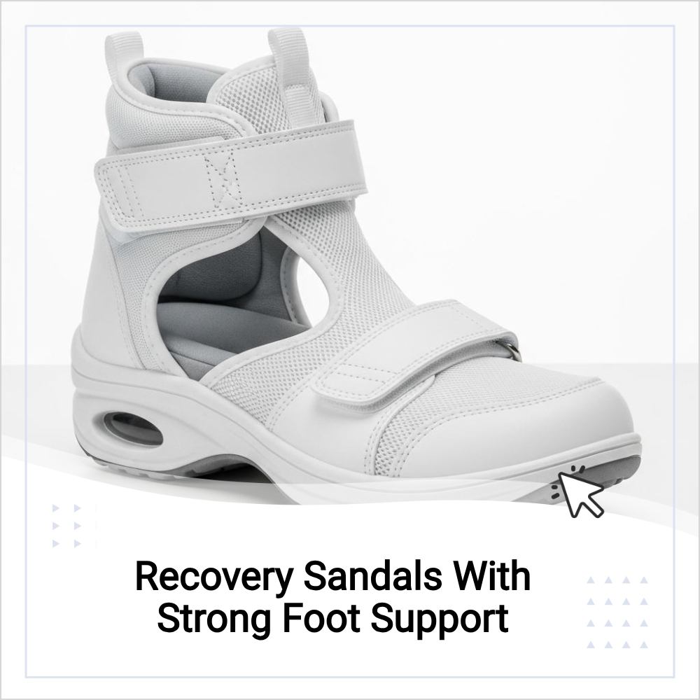 ExploreAnswers Flare Facebook ad: Recovery Sandals With Strong Foot Support.
