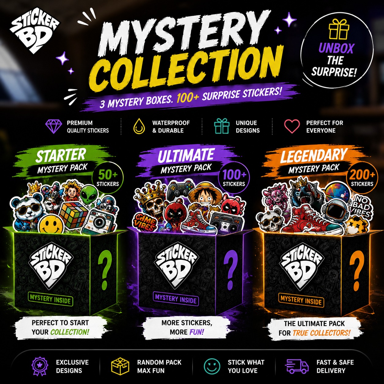 Sticker BD Facebook ad: Unbox the Ultimate Mystery: Which Sticker Pack is Yours?