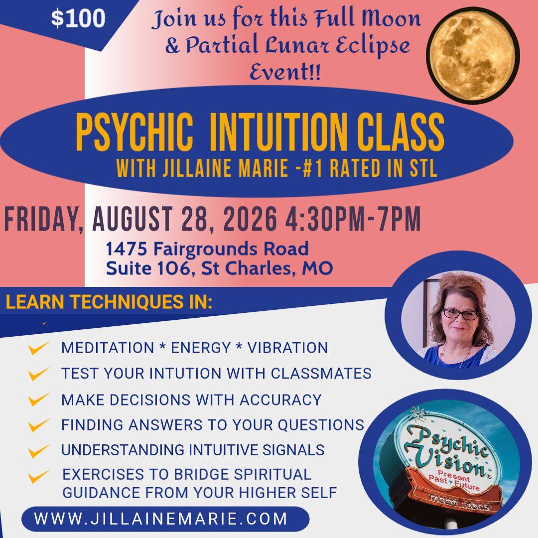 Jillaine Marie - Psychic Medium Facebook ad: Psychic Intuition Class & Sturgeon Full Moon Activation