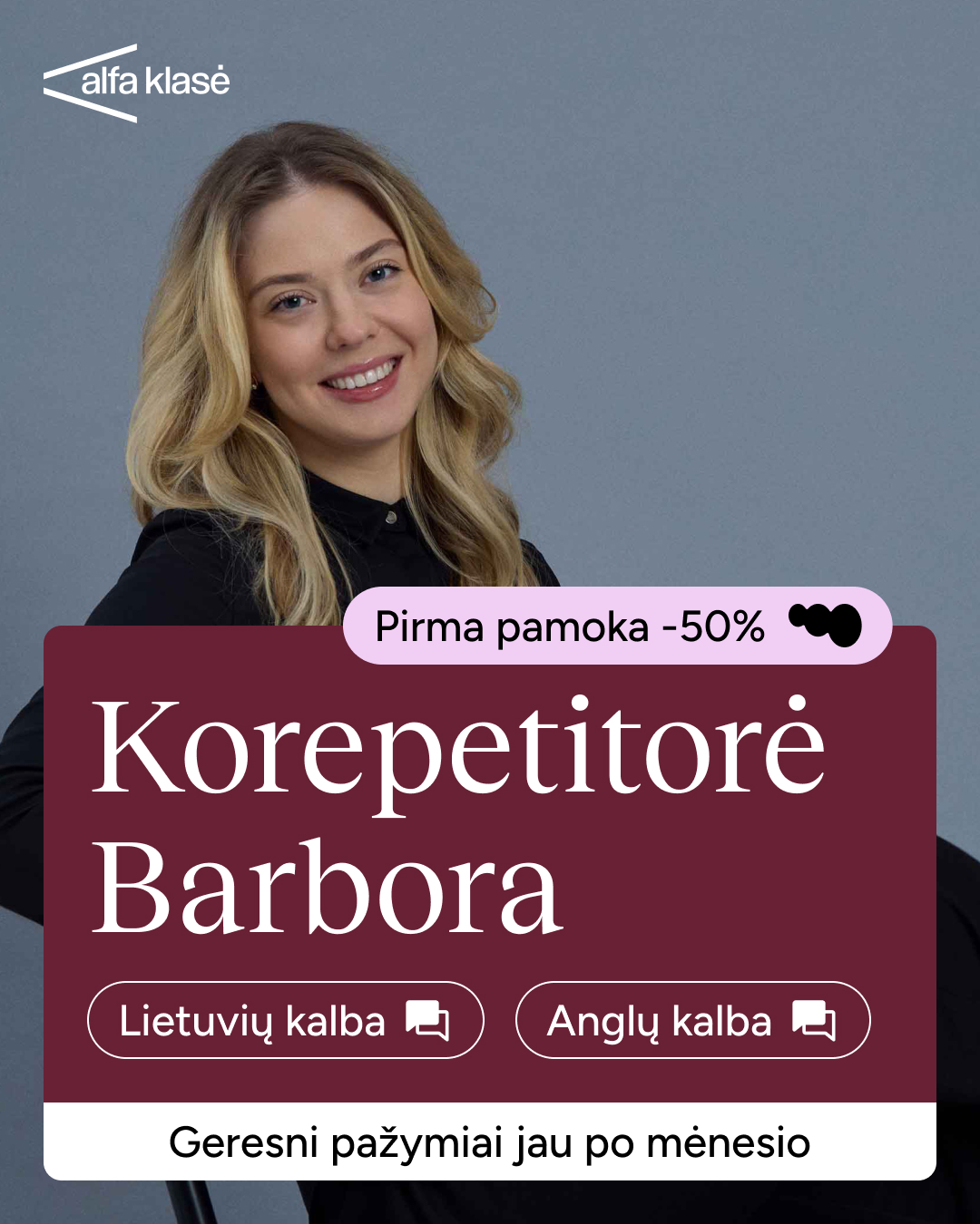 Alfa Klasė Facebook ad: Korepetitoriaus pagalba 1-12 kl.