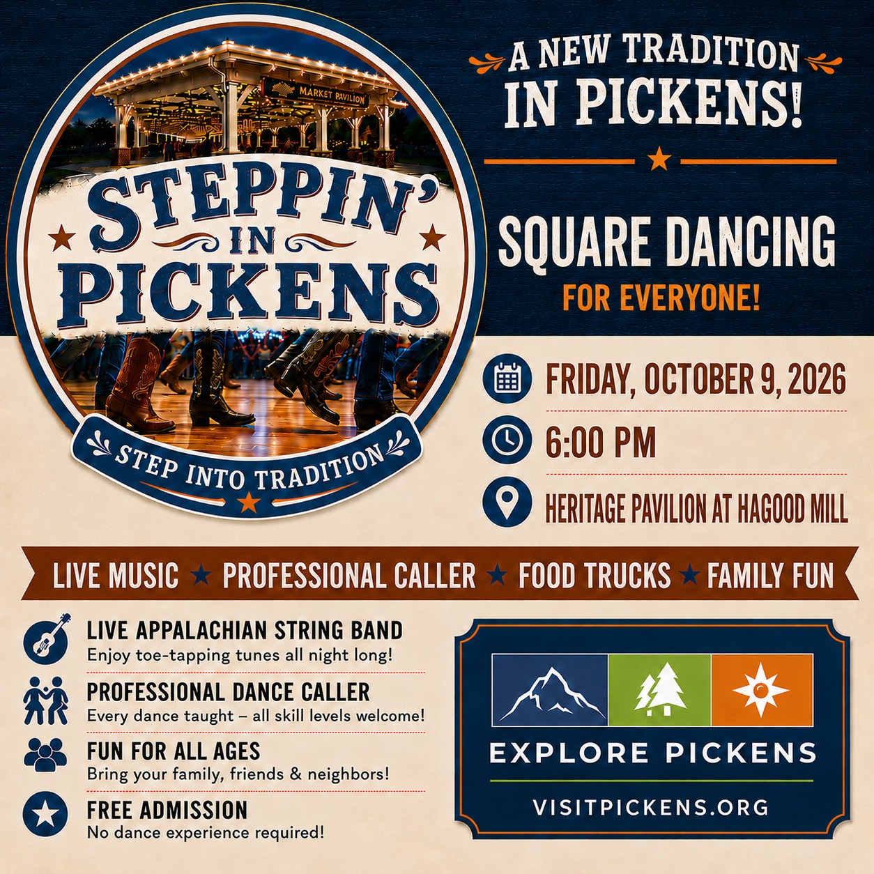 City of Pickens, SC - City Hall Facebook ad: Steppin’ In Pickens is back!