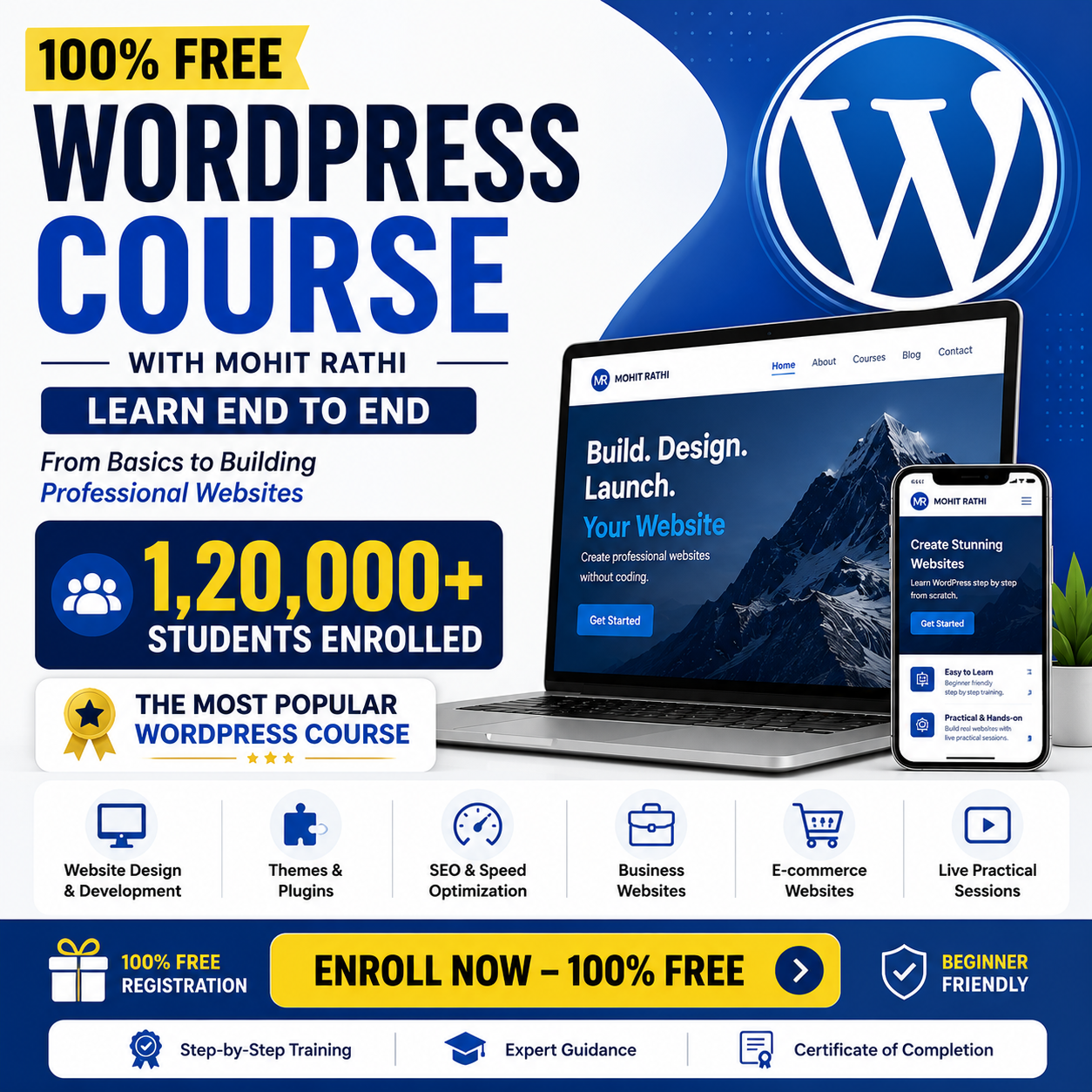 Mohit Rathi Facebook ad: Free WordPress Course with Mohit Rathi - 1,20,000 + Students
