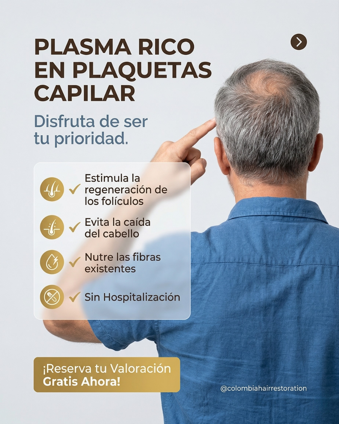 Colombia Hair Restoration Center Facebook ad: Recuperar la densidad de tu cabello es posible…