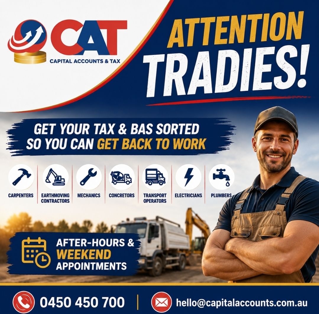 Capital Accounts & Tax Pty Ltd Facebook ad: ATTENTION TRADIES