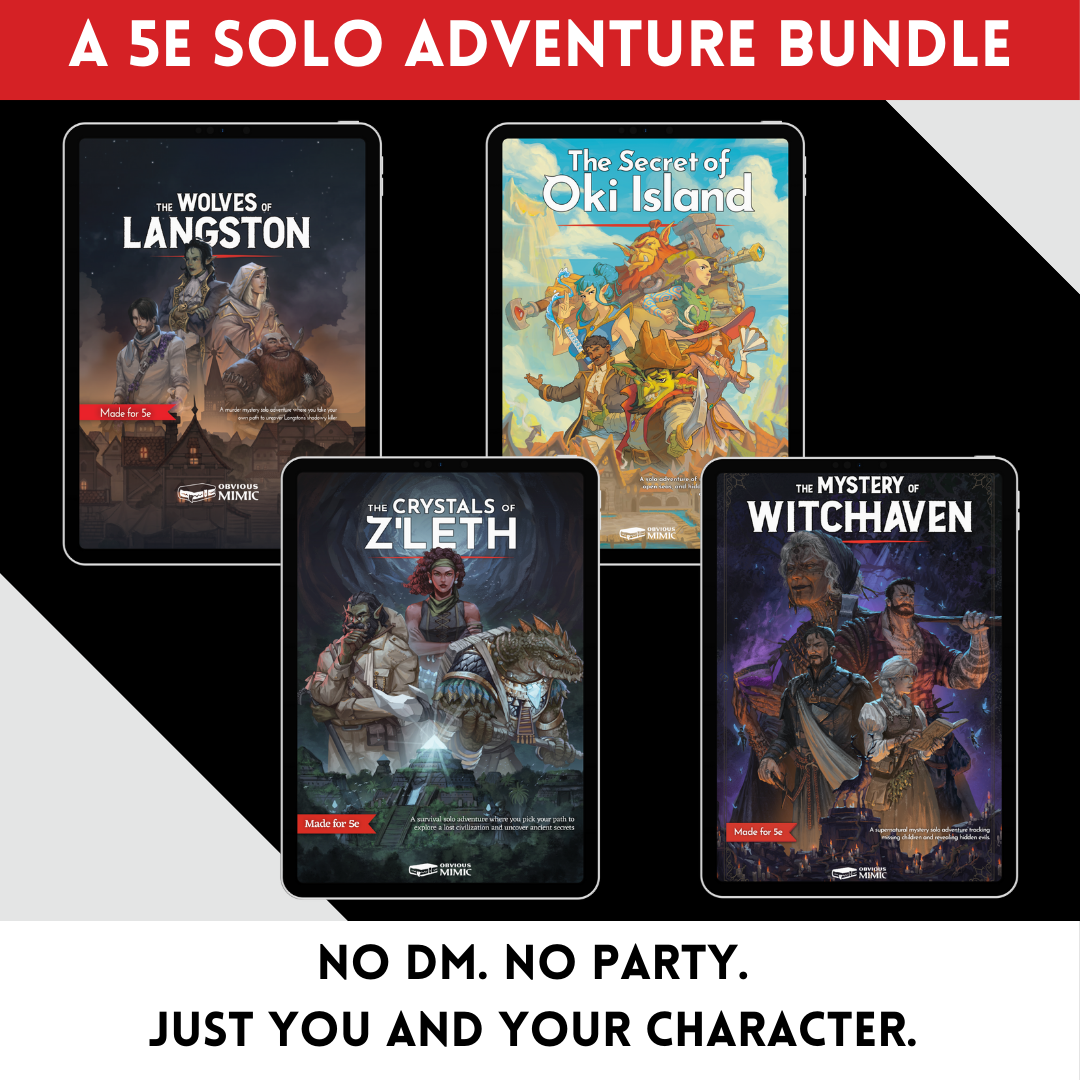 Obvious Mimic Facebook ad: Bundle and Save on 5e Solo Adventures
