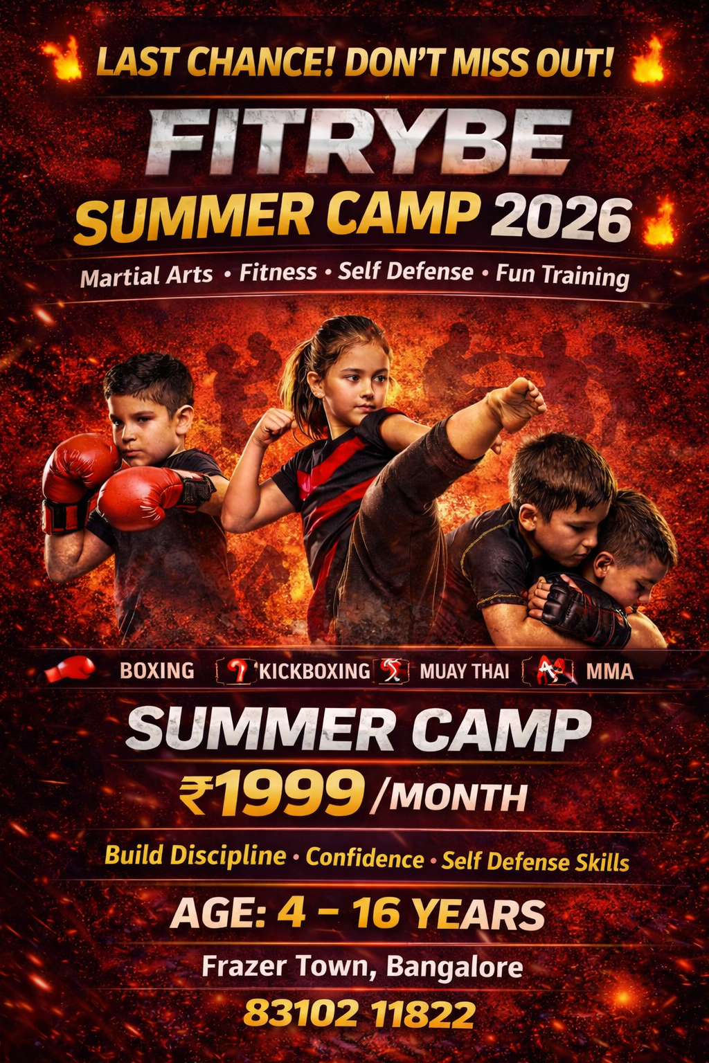 Fitrybe Fitness Facebook ad: ₹1,999 One Month MMA Offer for children - Frazer Town